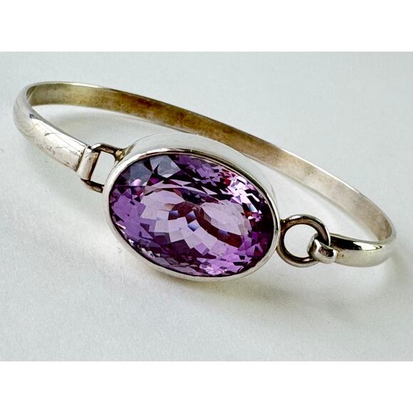 Amethyst Latch Bangle Sterling 925 Silver Handmade - Picture 2 of 6